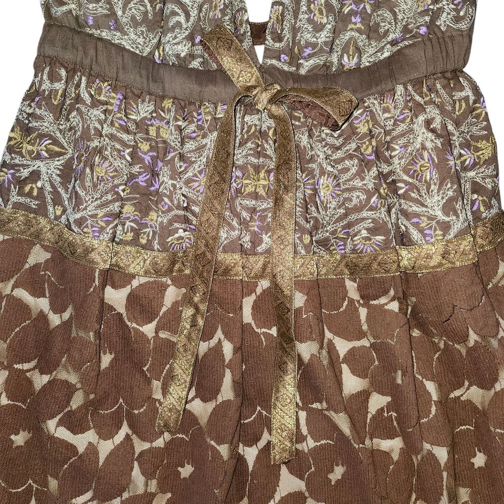 Plenty by Tracy Reese Brown Silk Lined Embroidered Babydoll Mini Dress. Sz. 4 - Picture 4 of 10